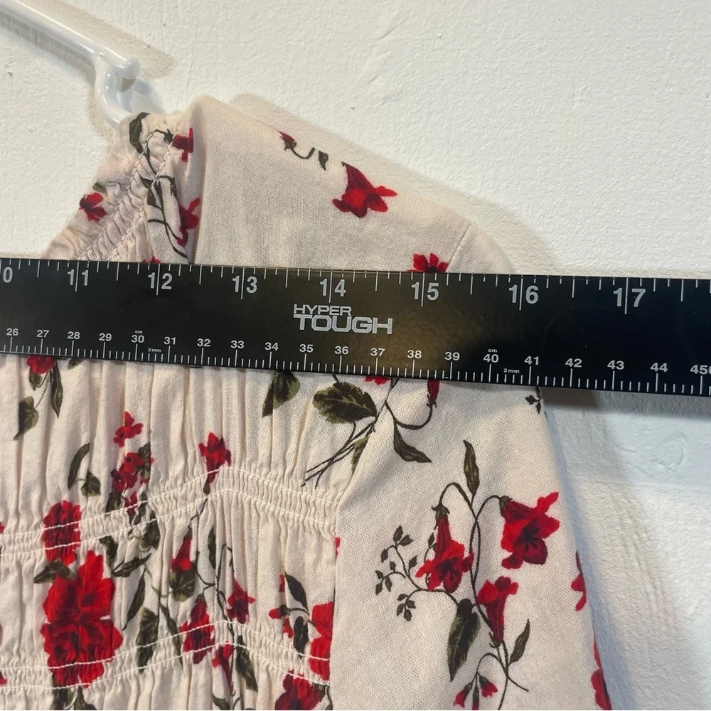 Old Navy Red Fit and Flare Flower Dress with Bishop Sleeves Girls 14-16 🌸​